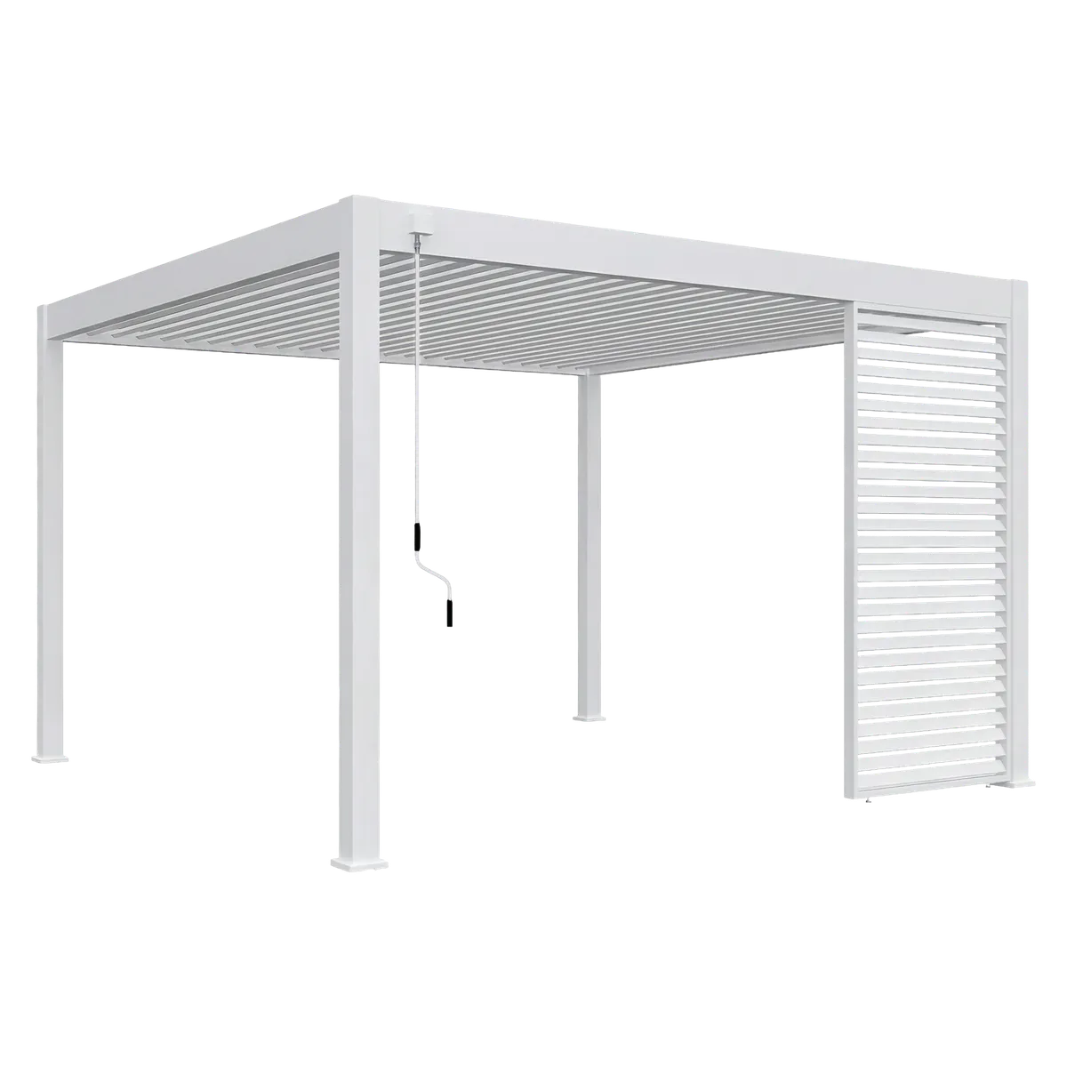 Weiße bioklimatische Pergola mit verstellbaren Lamellen und Aluminiumkonstruktion