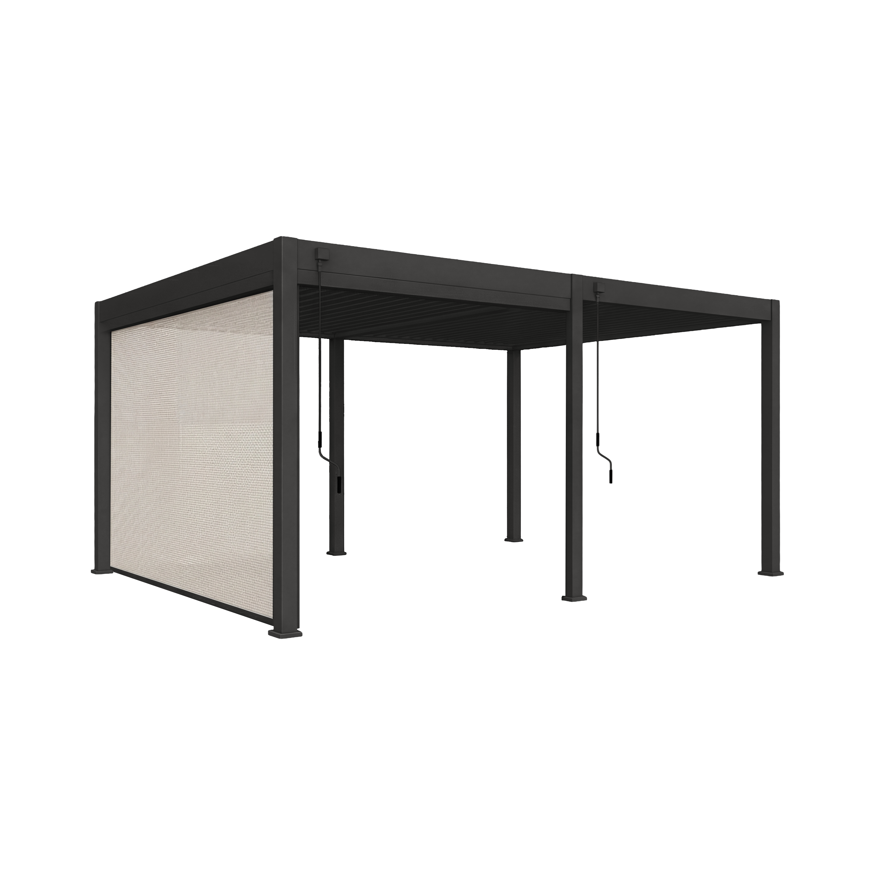 Pergola bioclimatique aluminium 3x6m gris, vue détachée sur fond noir