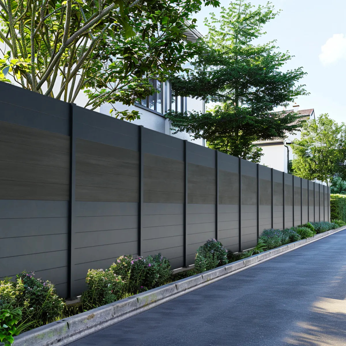 Clôture composite Cruz en ardoise, design moderne pour délimiter un espace extérieur