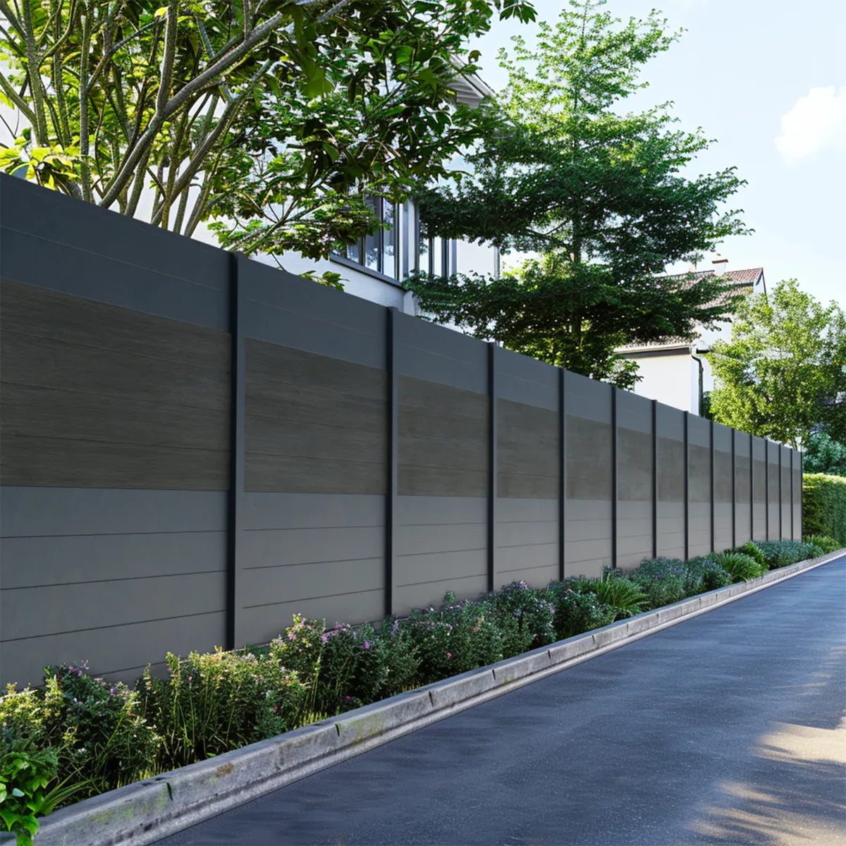 Clôture composite Cruz en ardoise, 180 cm, ambiance jardin moderne