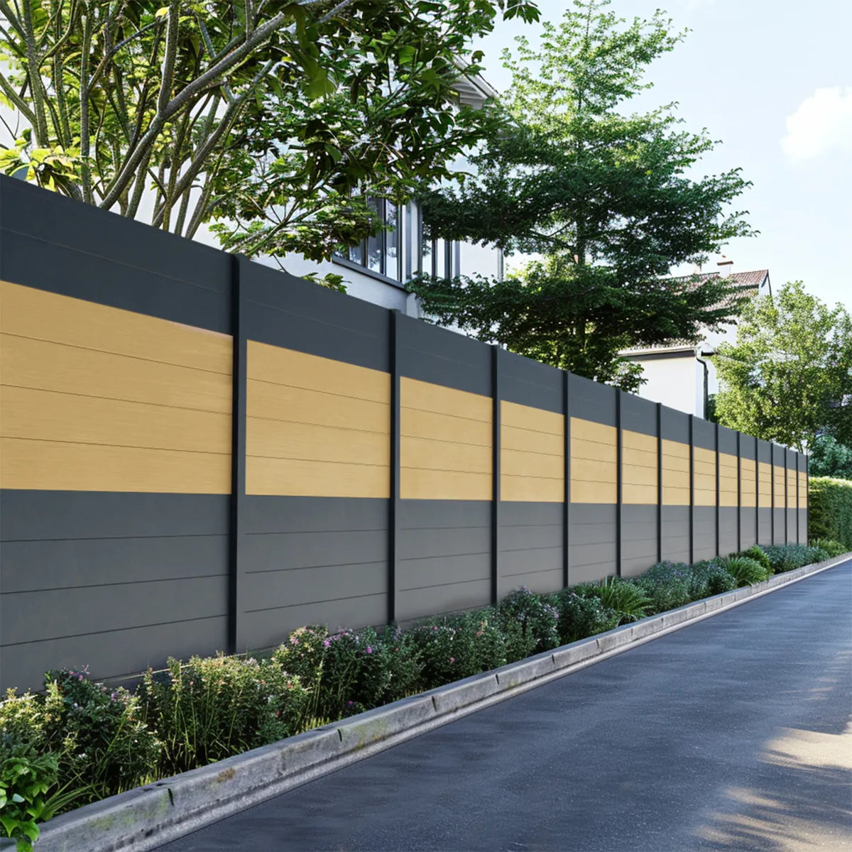 Recinzione composita Cruz in cedro, tonalità moderna per delimitazione del giardino