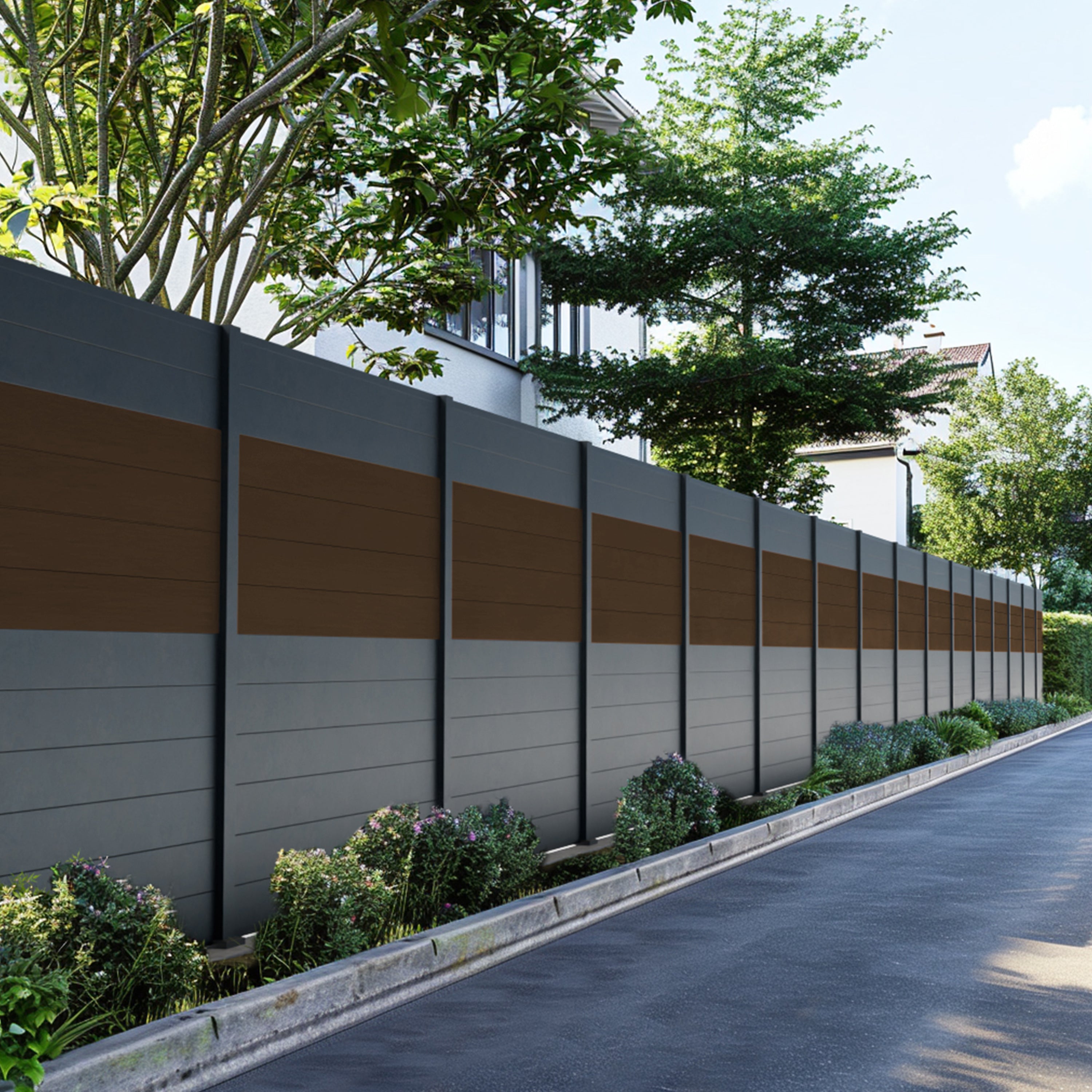 Clôture en ipé Cruz avec platines, style jardin contemporain