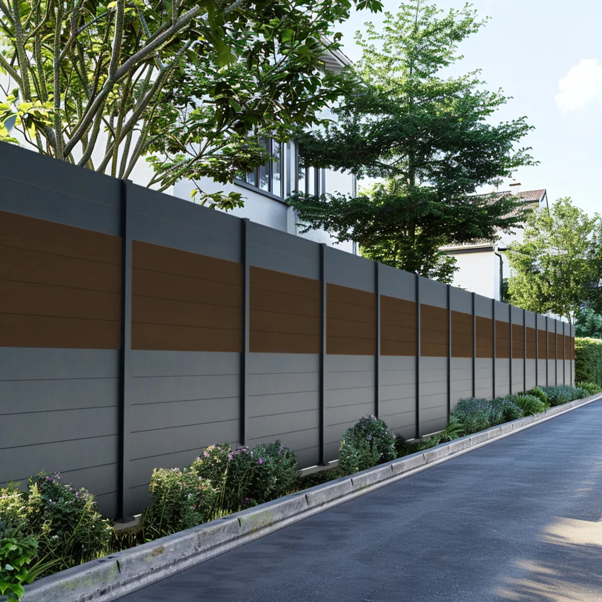 Recinzione in ipé Cruz con piastre, stile giardino contemporaneo