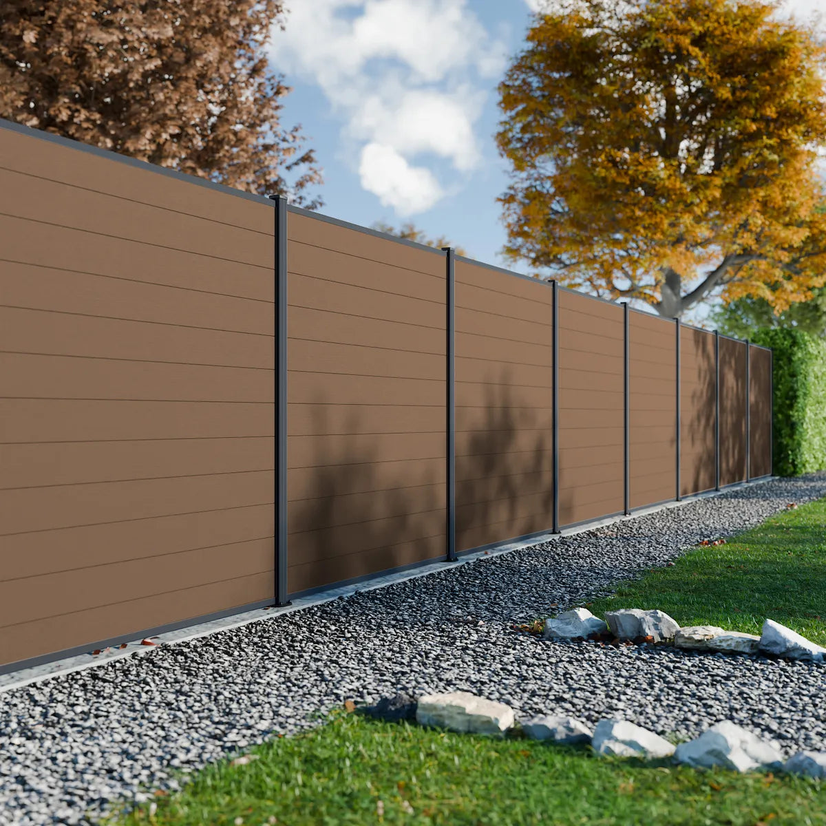 WPC-Zaun Rio Bronze, natürliches Holzdesign, modernes Gartenambiente