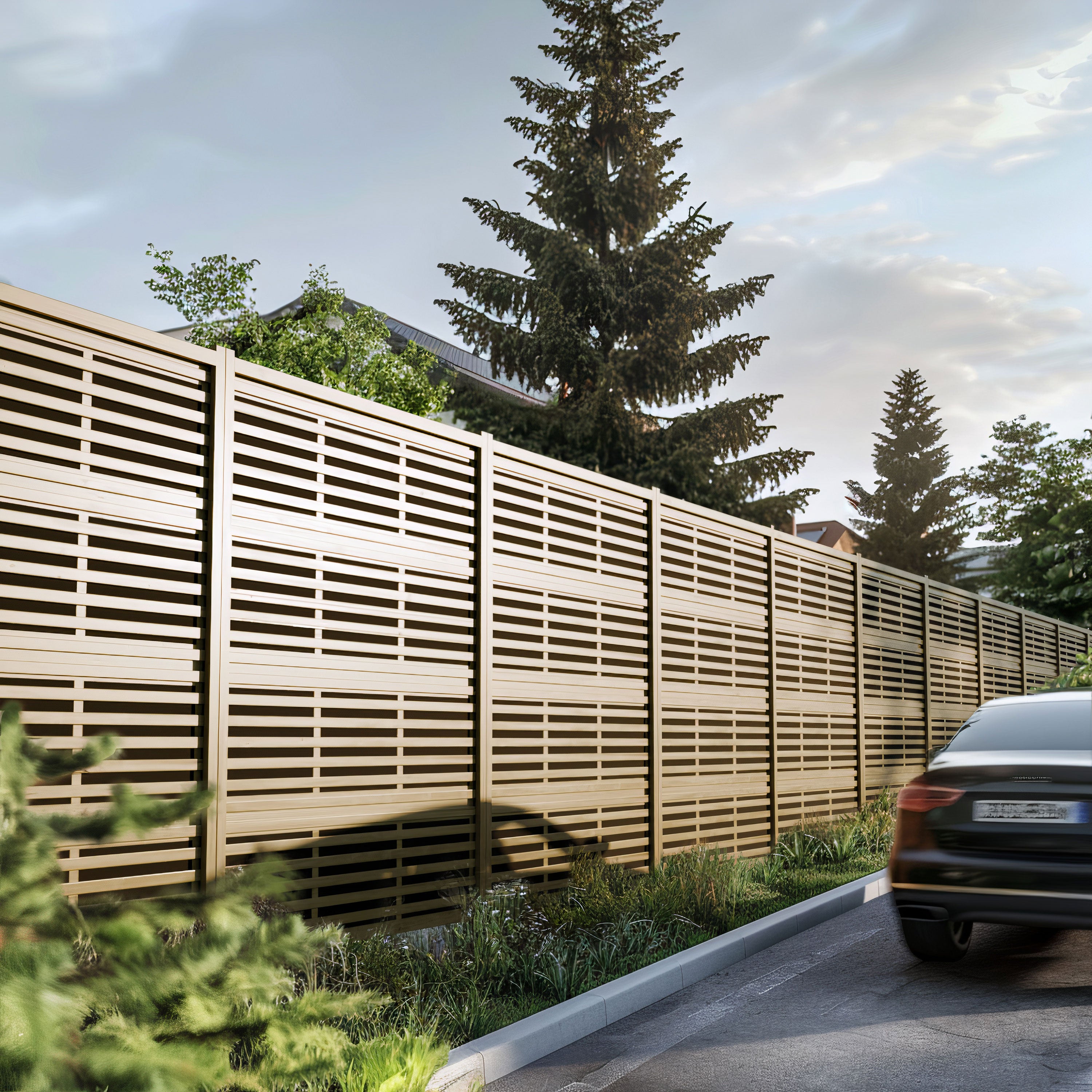 Mur anti-bruit acoustique extérieur Silenzo Absorb 240 cm en jardin