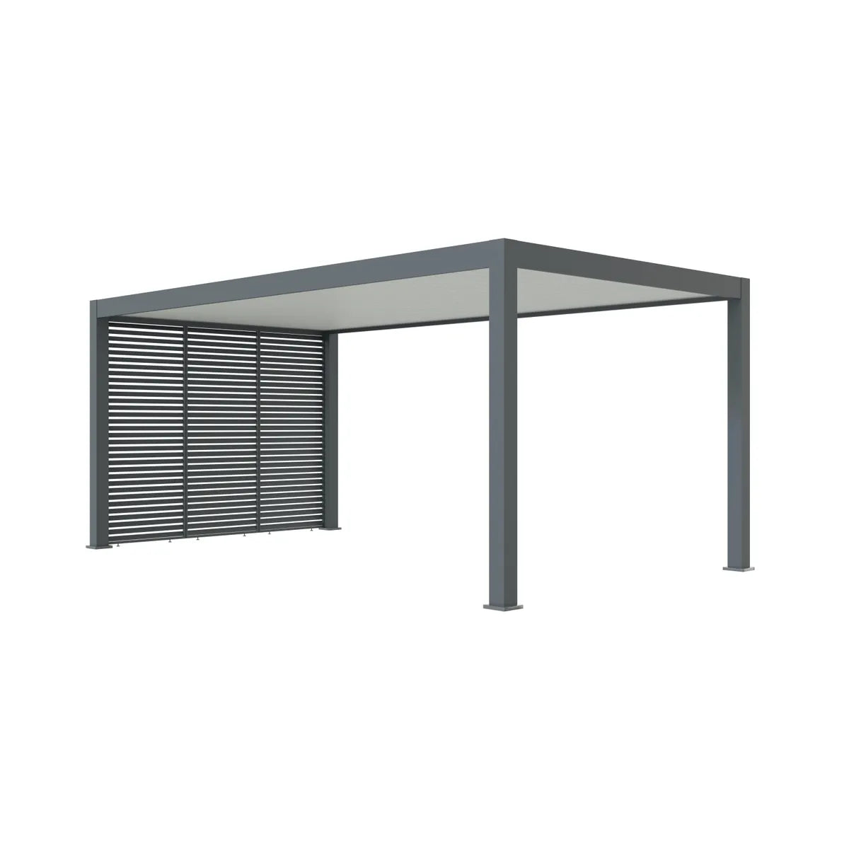 Aluminium-Carport-Ambiente mit horizontalem Lamellenpaneel als Sichtschutz