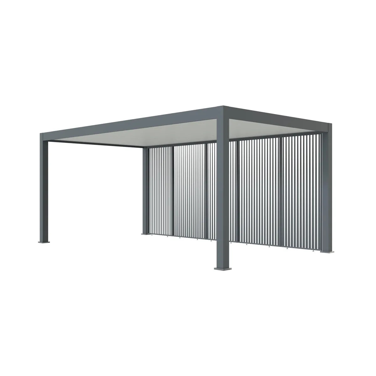 Ambiente de carport de aluminio con paneles venecianos verticales modernos