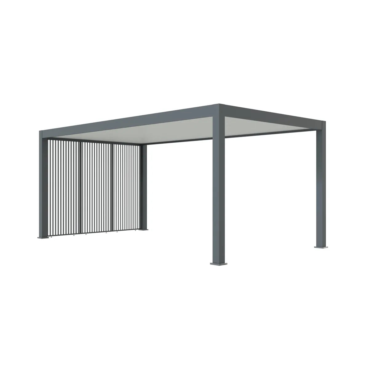 Carport aluminium gris anthracite avec panneaux vénitiens verticaux à lames