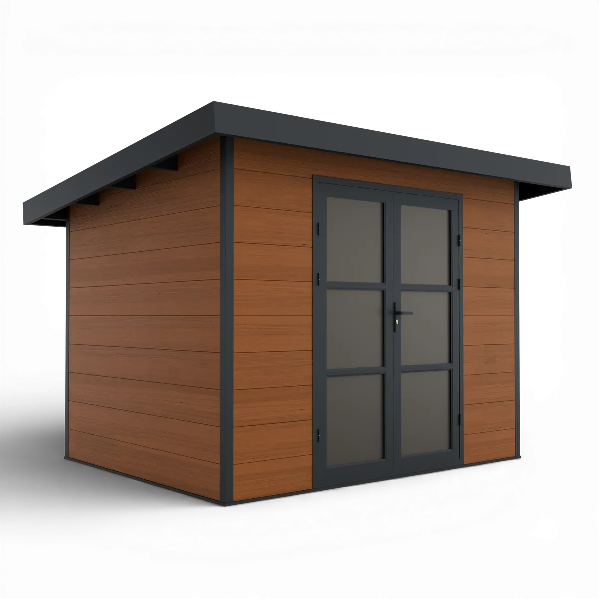 Abri de jardin composite Alma 7 m² brun, toit plat et porte double