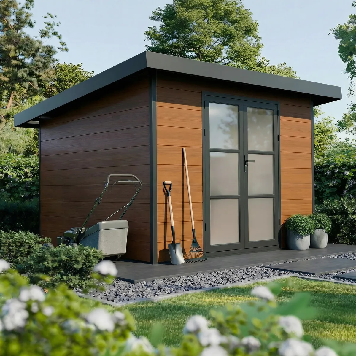 Tuinhuis composiet Alma 9 m² met plat dak en aluminium afwerking