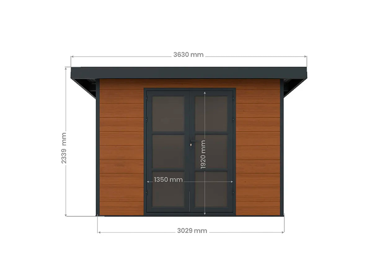 Plan coté de la façade de l'abri composite Alma 9 m²
