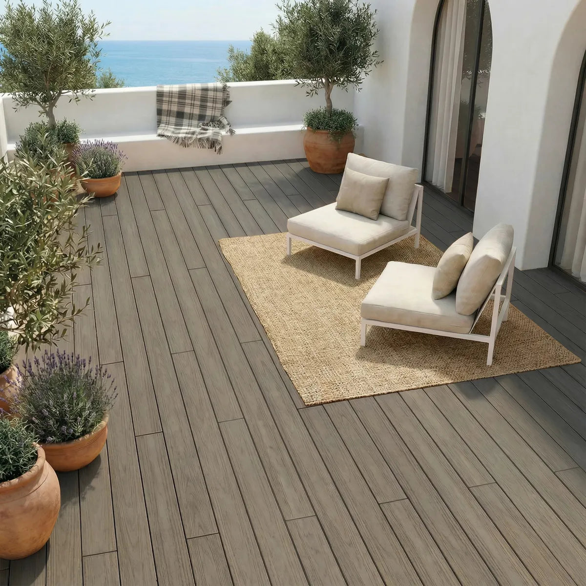 Ambiance terrasse composite Havana couleur havane avec mobilier moderne
