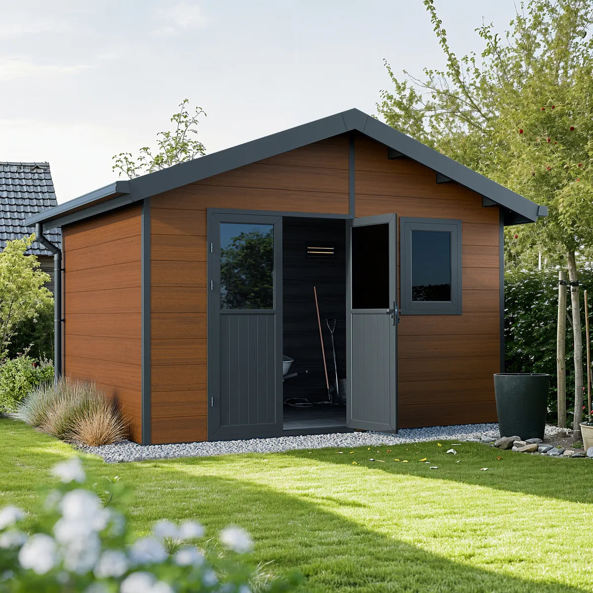 WPC-Gartenhaus Isora 12 m², braun, Gartenatmosphäre, Doppeltür