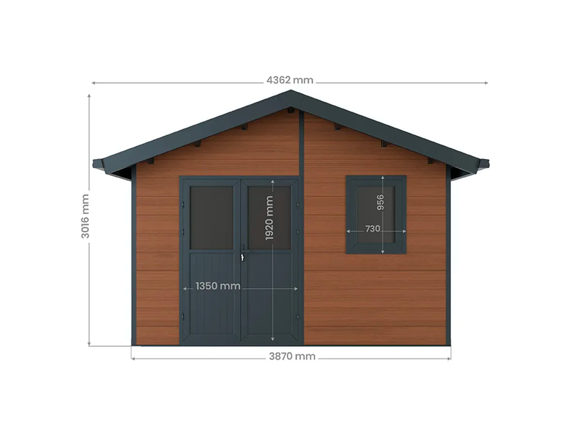 Plan coté de la façade de l'abri composite Isora 12 m²
