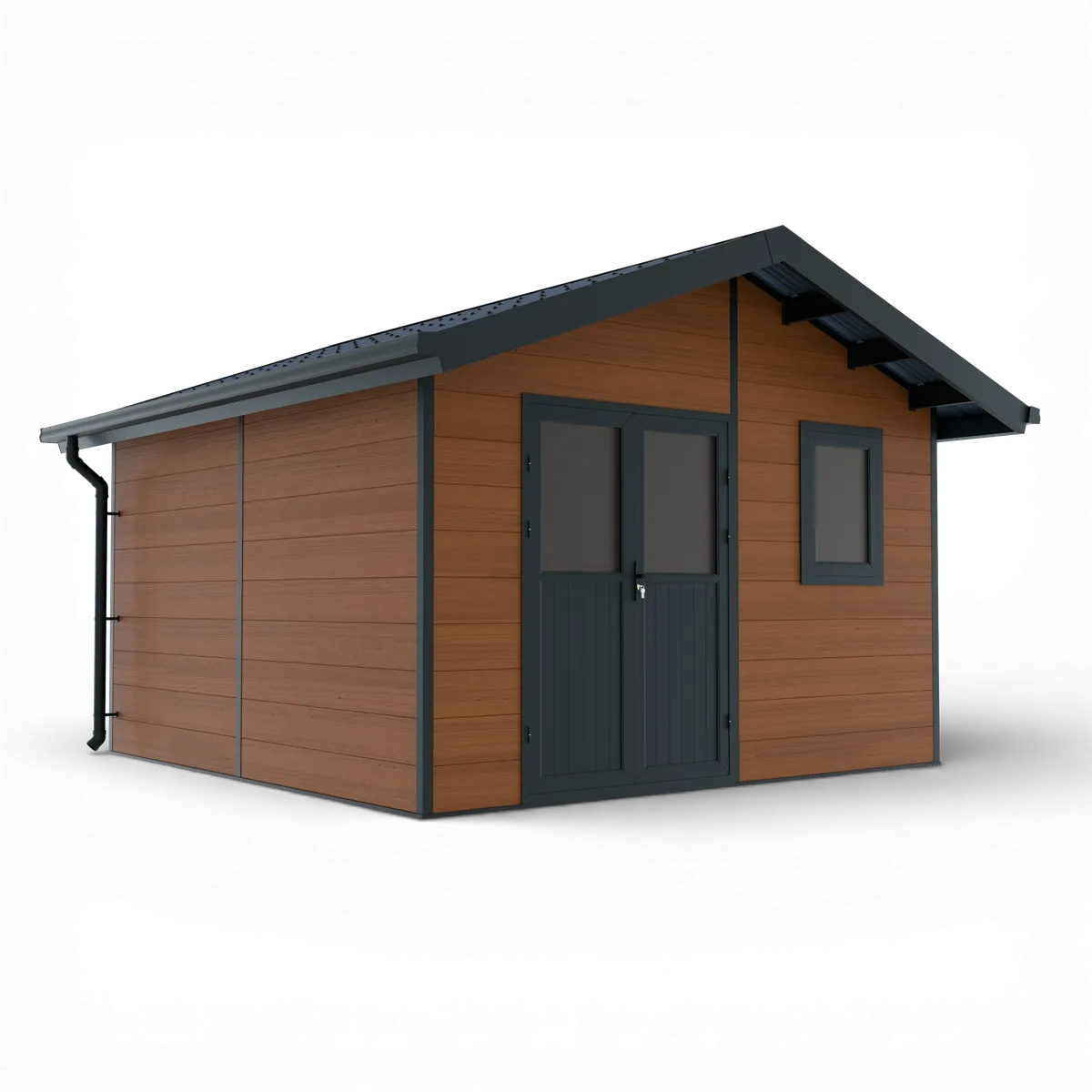 Abri de jardin composite Isora 15 m² brun, toit double pente et gouttière