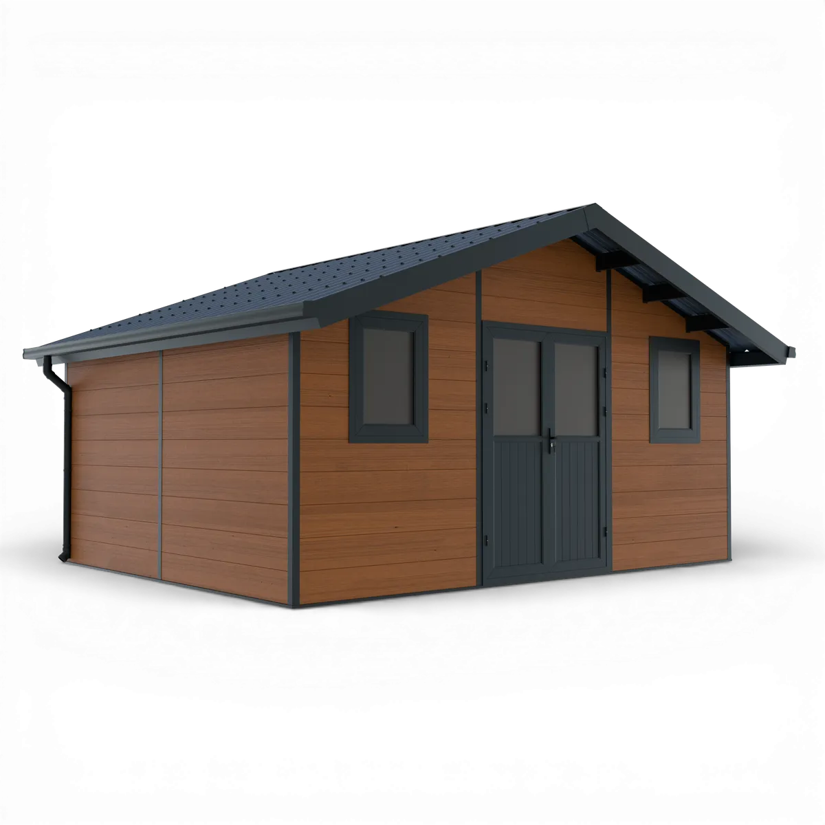 Abri de jardin composite Isora 20 m² brun, toit double pente et gouttière
