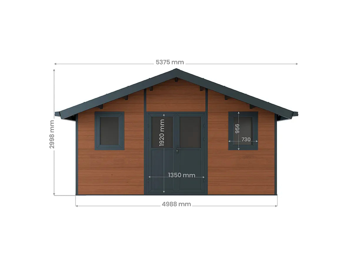 Plan coté de la façade de l'abri composite Isora 20 m²
