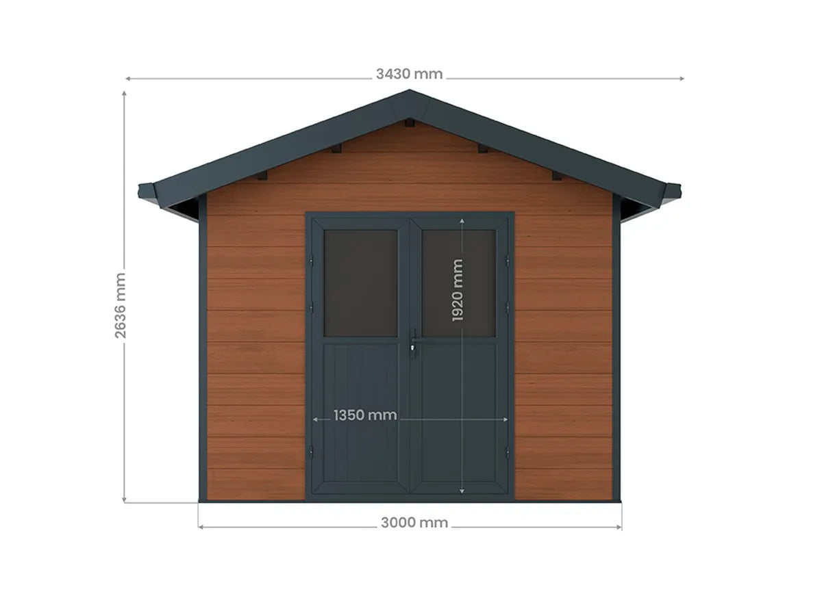 Plan coté de la façade de l'abri composite Isora 9 m²