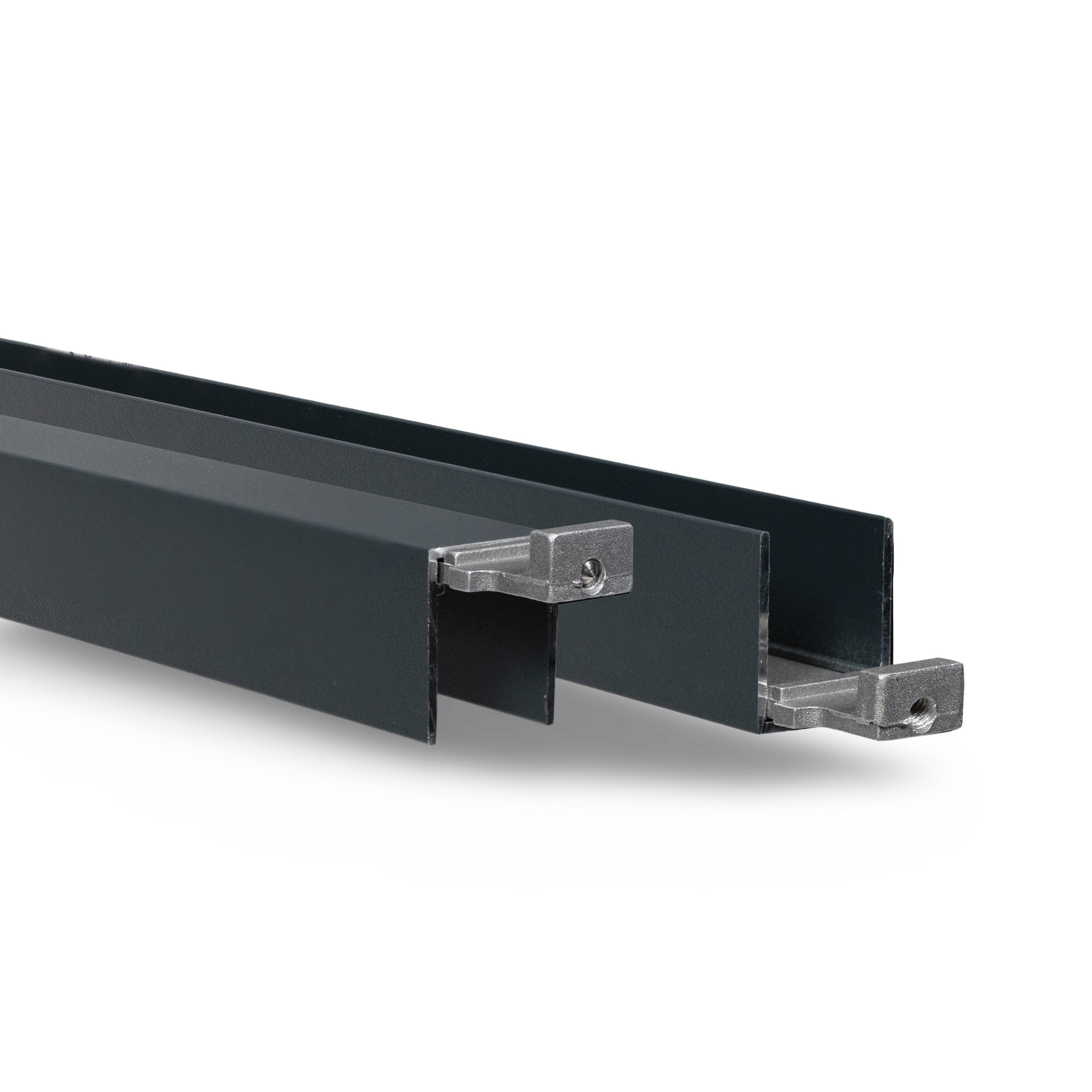 Connecteurs en aluminium RAL 7016 pour lames de bardage, vue détourée