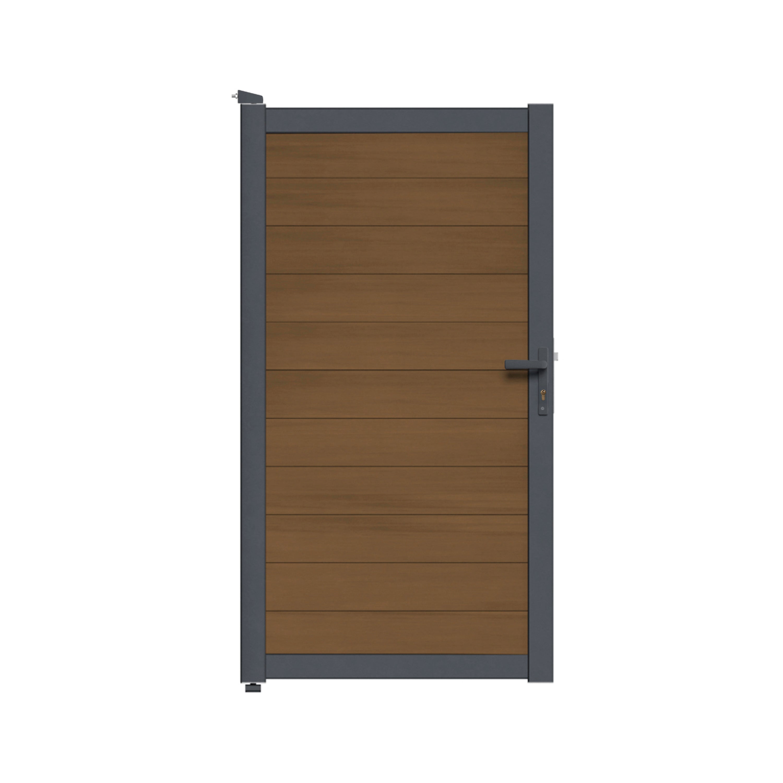 Portillon composite Cruz gris et teck, cadre moderne pour clôture design
