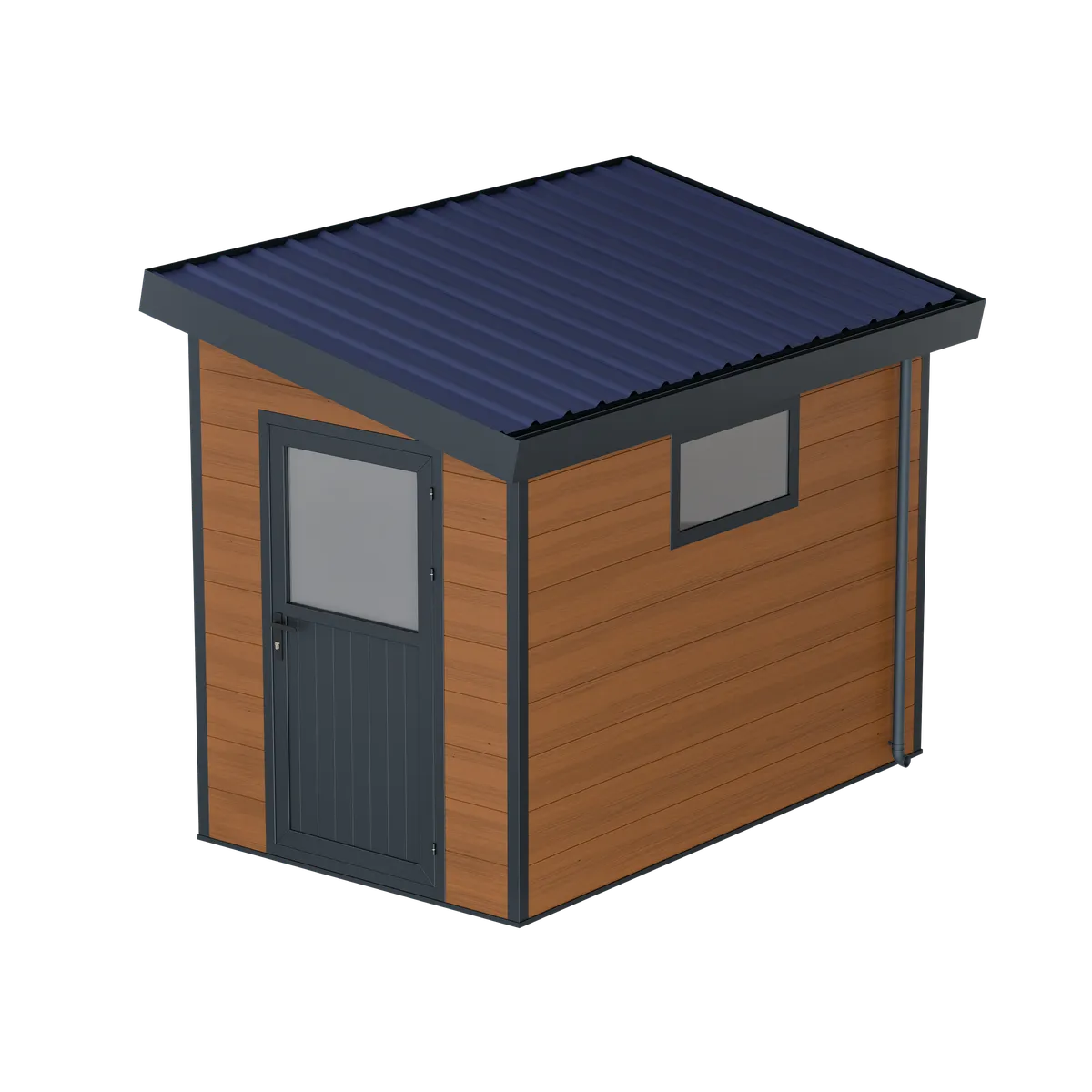 Abri de jardin composite adossé Mira 5 m² brun, vue de trois quarts
