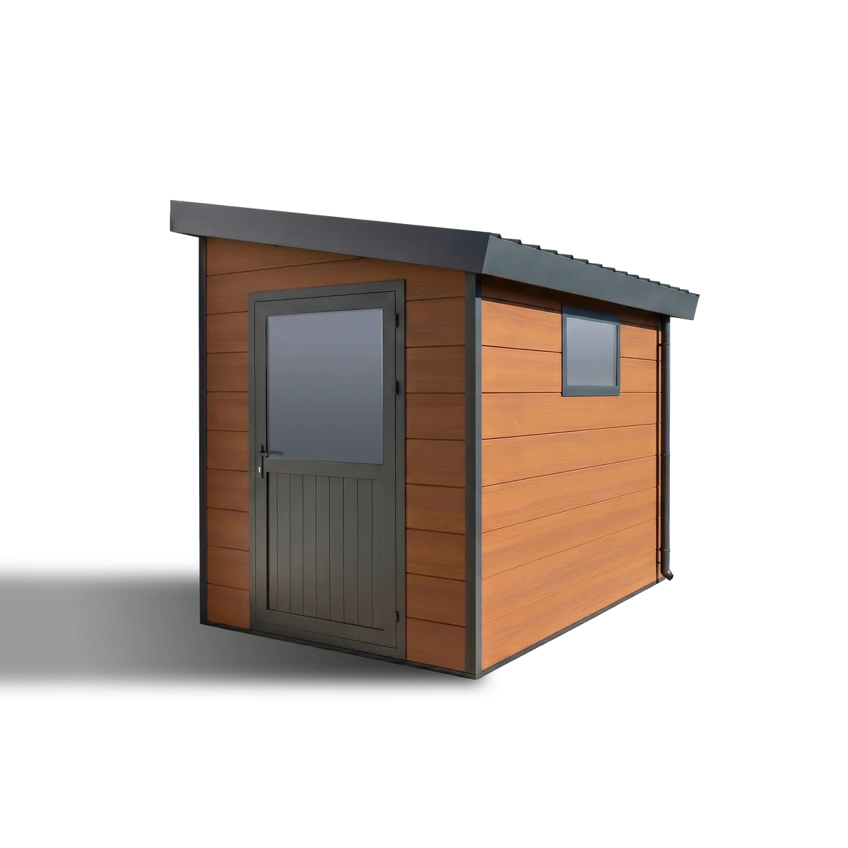 Abri de jardin composite adossé Mira 5 m² brun, toit monopente