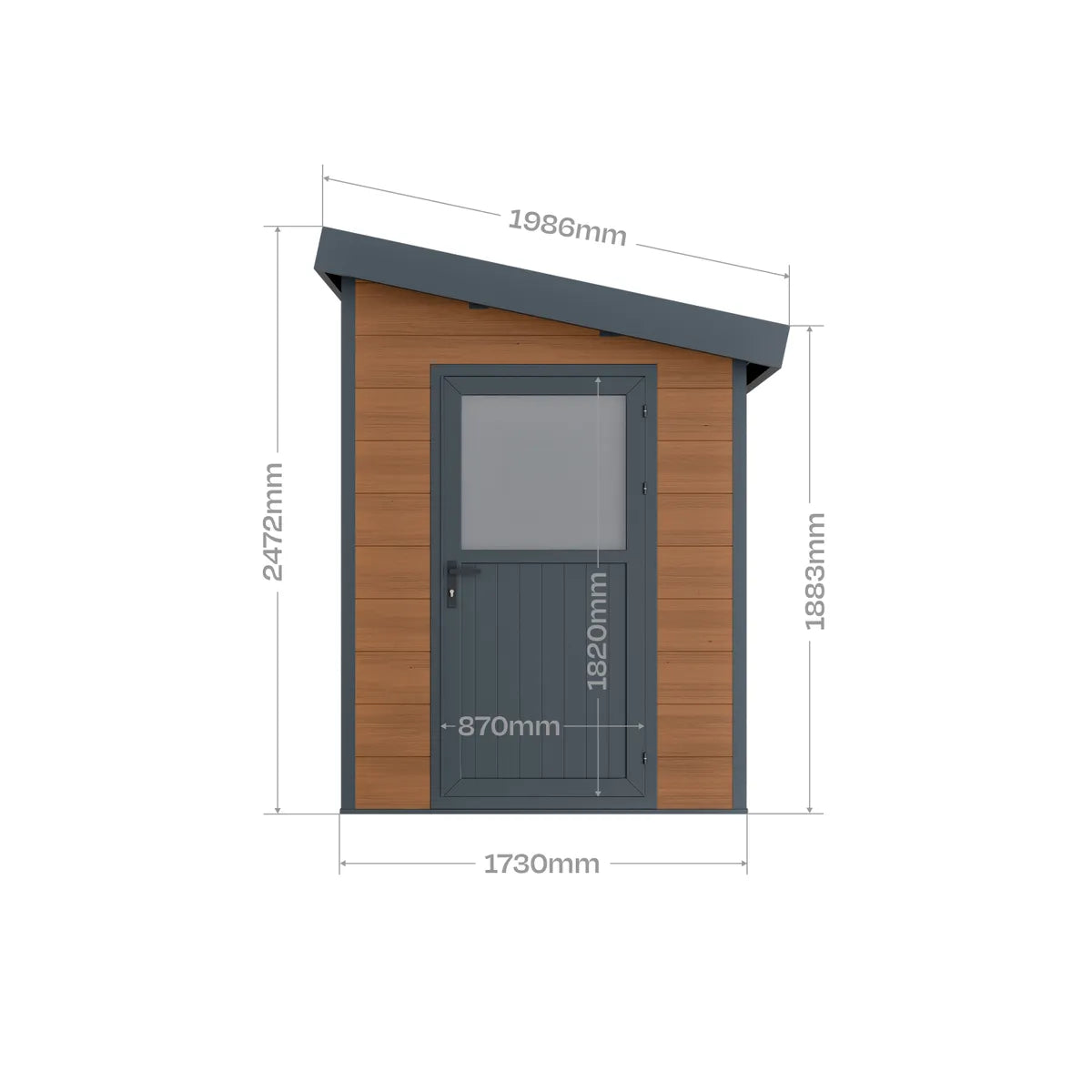 Plan coté de la façade de l'abri composite adossé Mira 5 m²