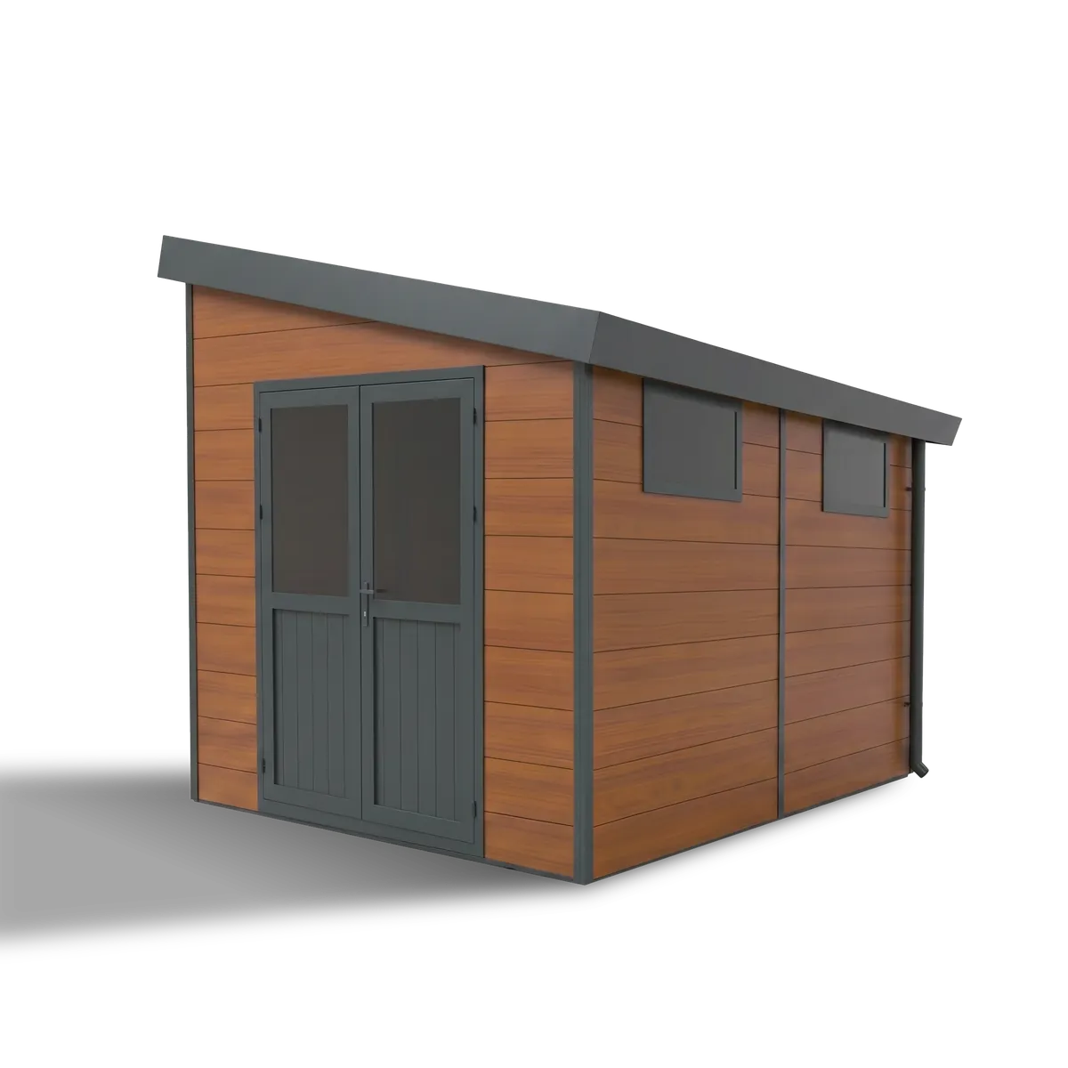 Abri de jardin composite adossé Mira 9 m² brun, toit monopente