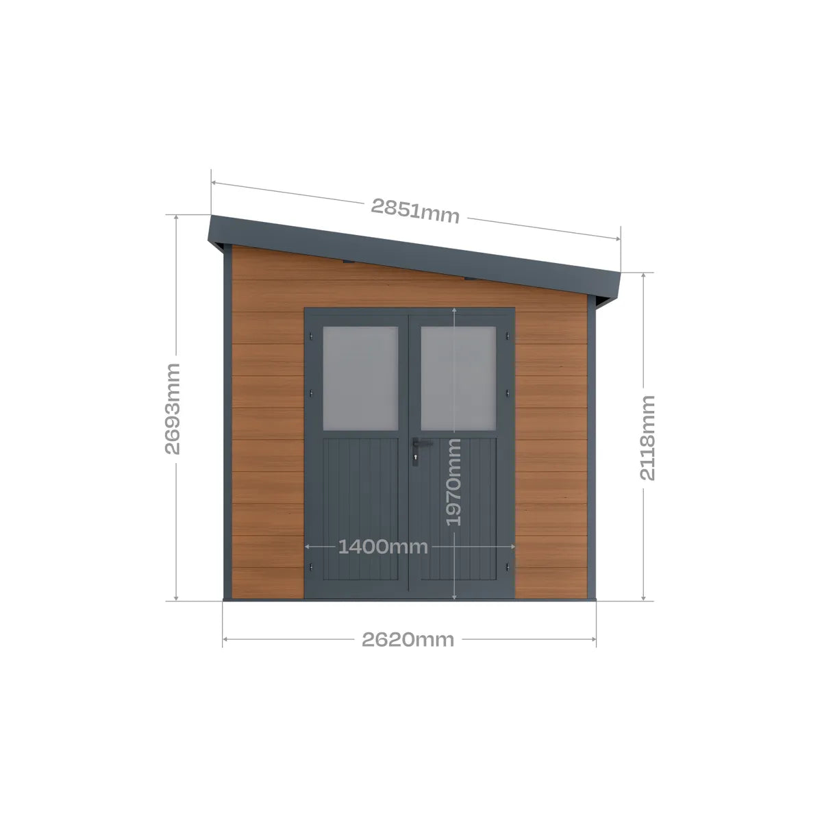 Plan coté de la façade de l'abri composite adossé Mira 9 m²