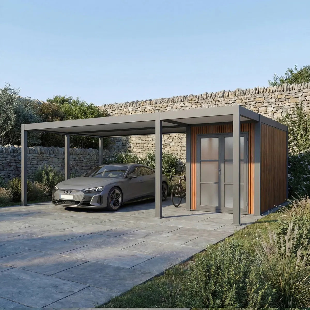 Carport Newark aus Aluminium 37 m², ideal für 2 Autos und Stauraum
