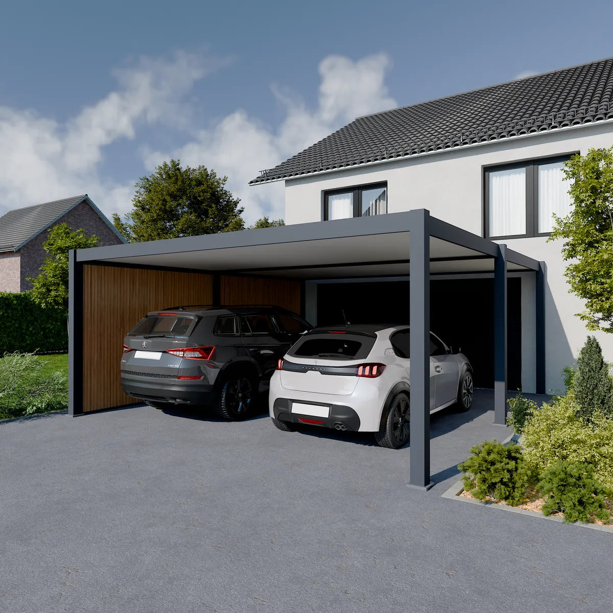 Anthrazitfarbenes Aluminium-Carport Weston für 2 Fahrzeuge, modernes und elegantes Ambiente