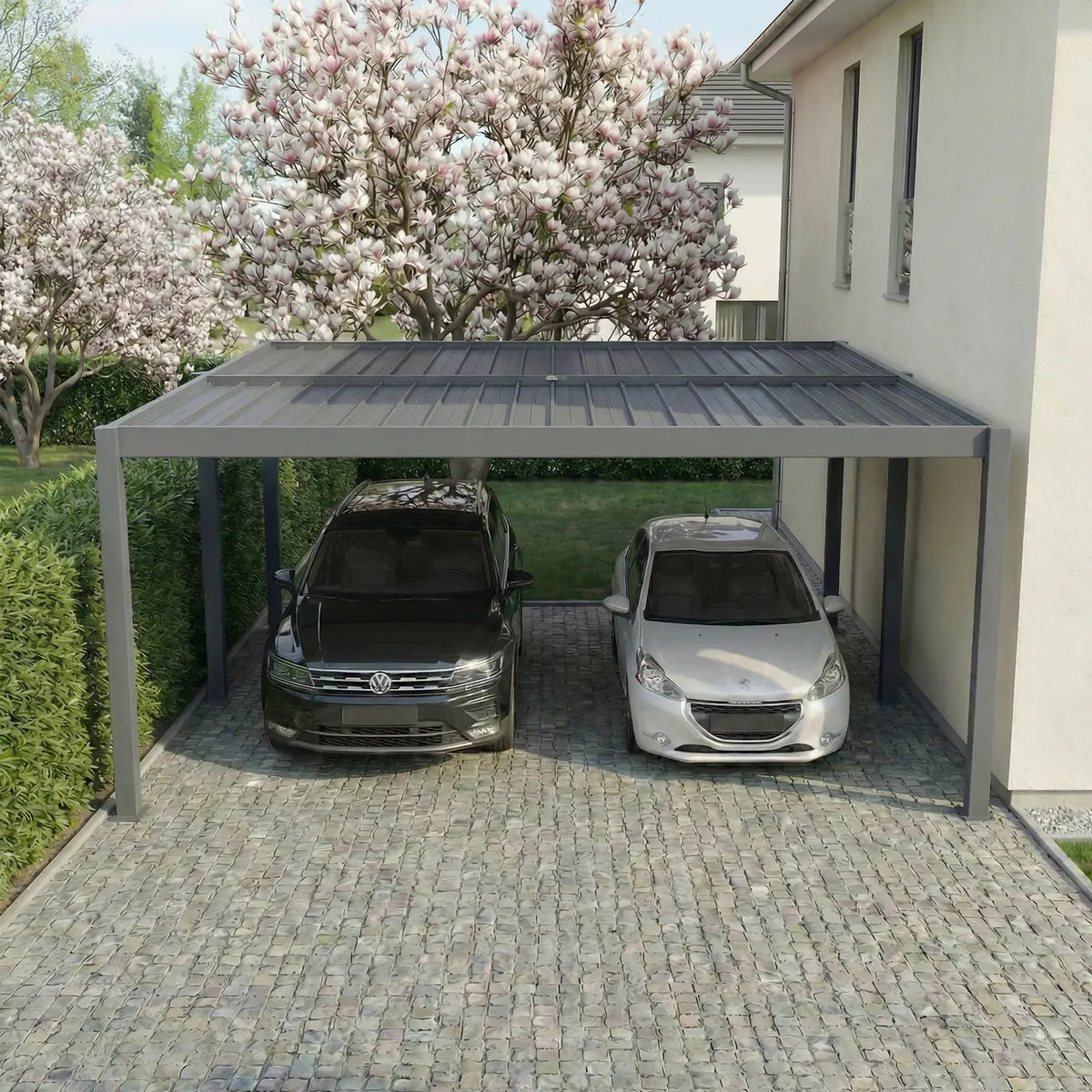 Pulverbeschichteter Aluminium-Carport Weston anthrazit für 2 Autos im Außenbereich