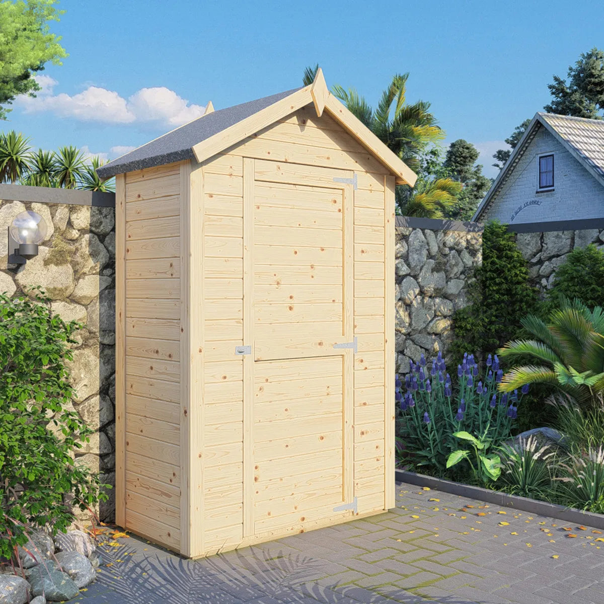 Abri de jardin en bois Belize, petite construction moderne près de plantes