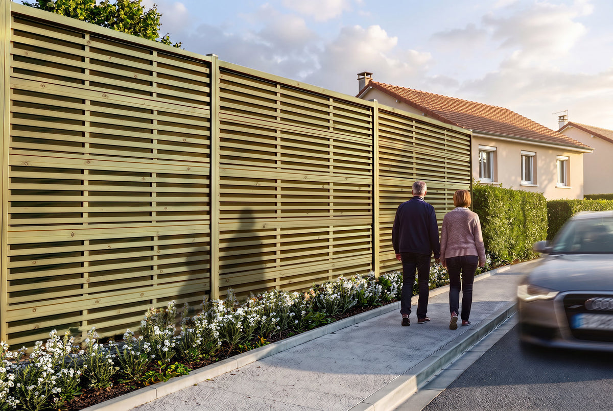 Mur anti-bruit acoustique extérieur Silenzo Absorb 240 cm en jardin