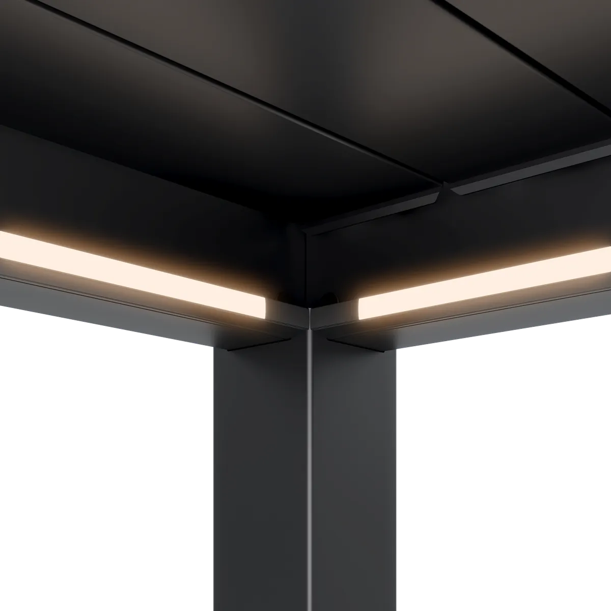 Oranje LED-verlichting voor moderne pergola, warme en elegante sfeer