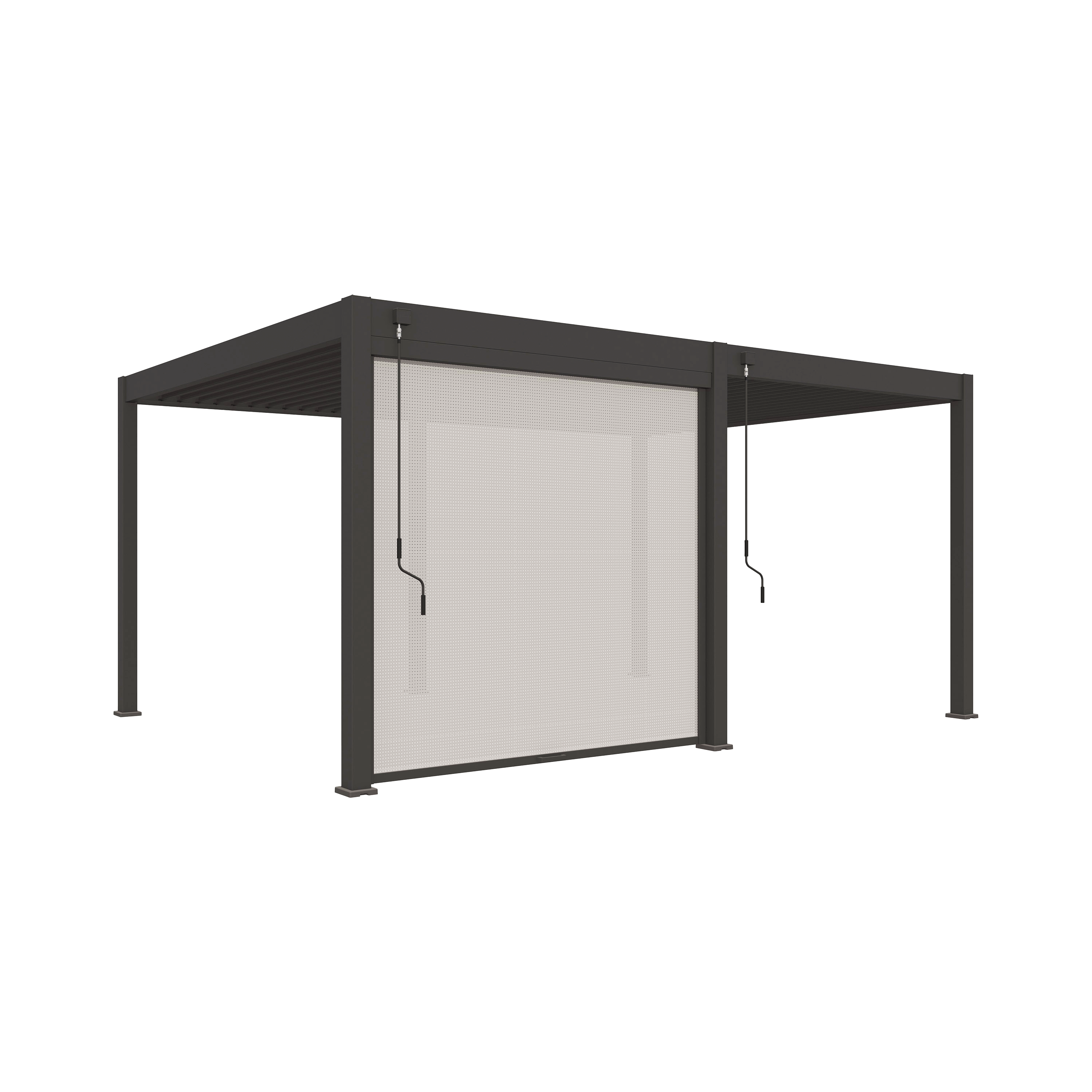 Pergola bioclimatique aluminium gris 2,65 m vue détourée sur fond blanc