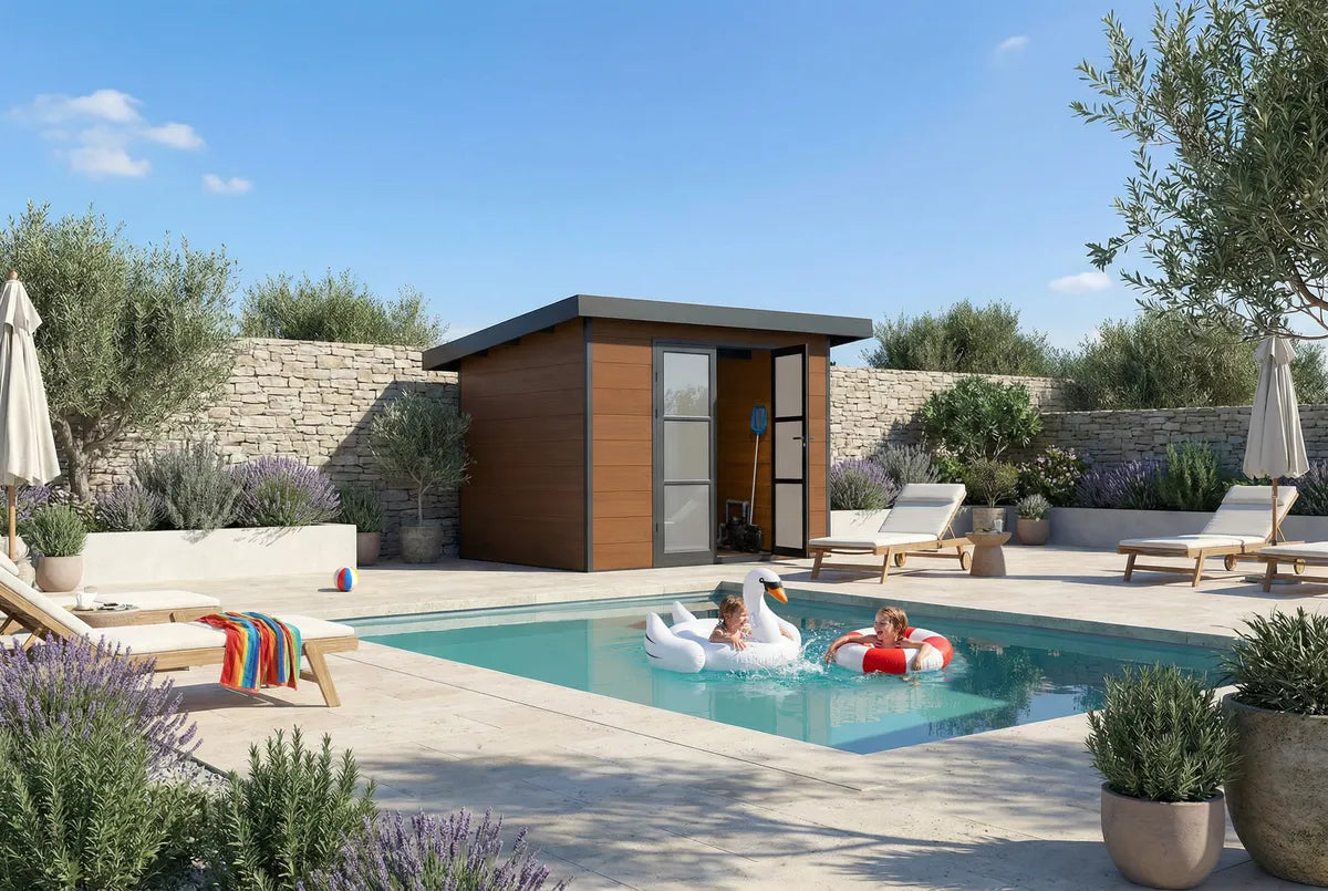 Abri composite Alma 7 m² au bord d'une piscine