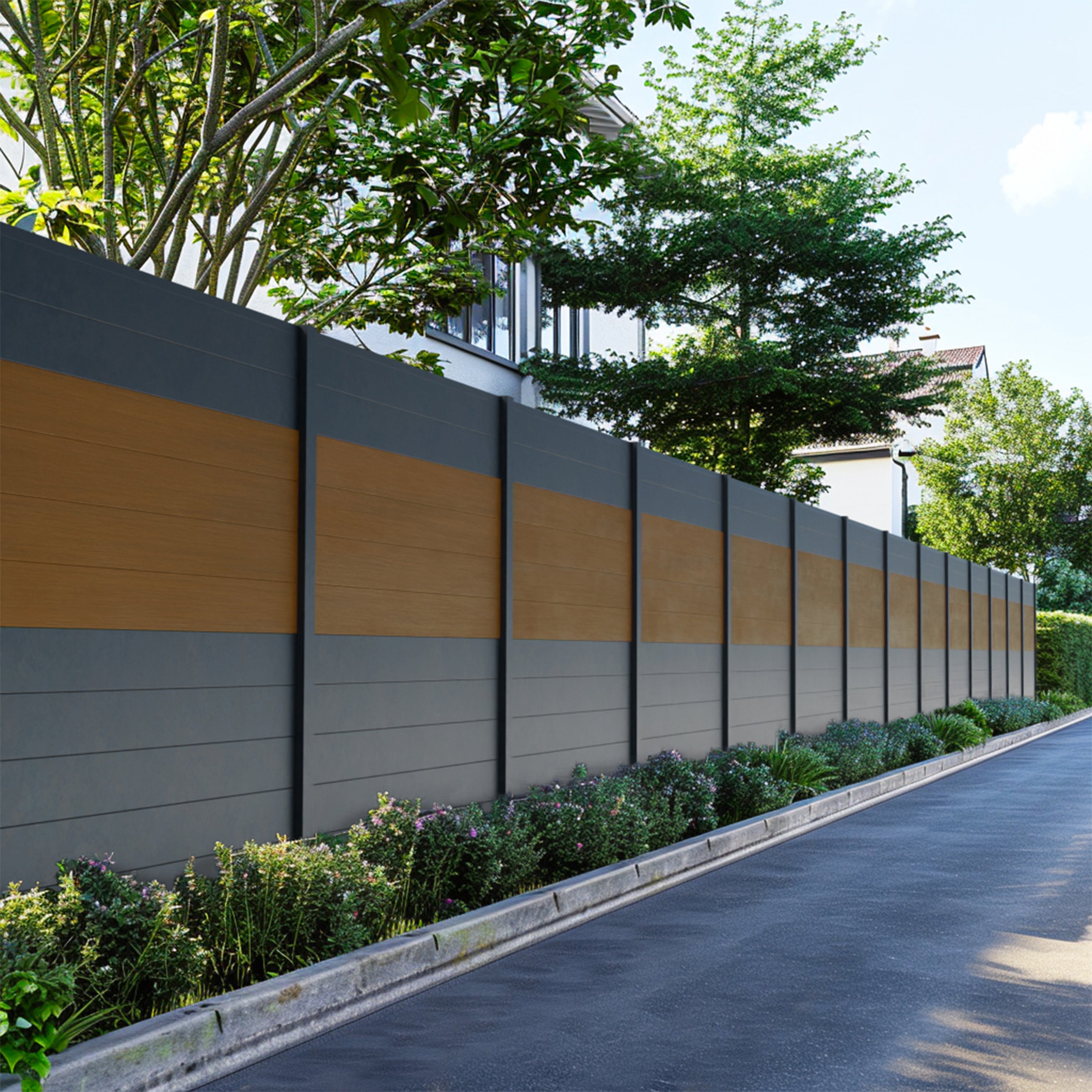 Clôture composite Cruz en teck, design moderne pour délimiter un espace extérieur