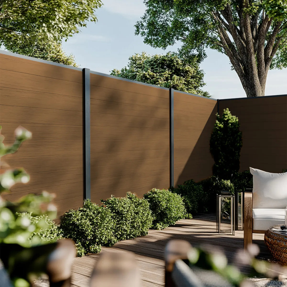 Clôture composite Cruz teck, panneaux décoratifs pour jardin moderne