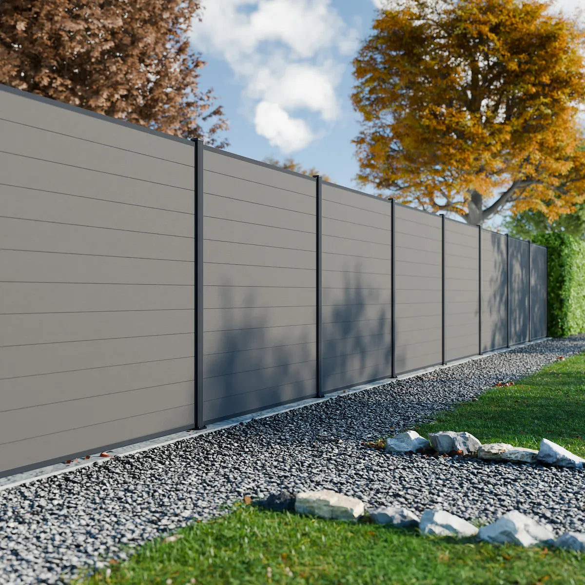 Valla compuesta Rio textura madera natural H180 en jardín moderno
