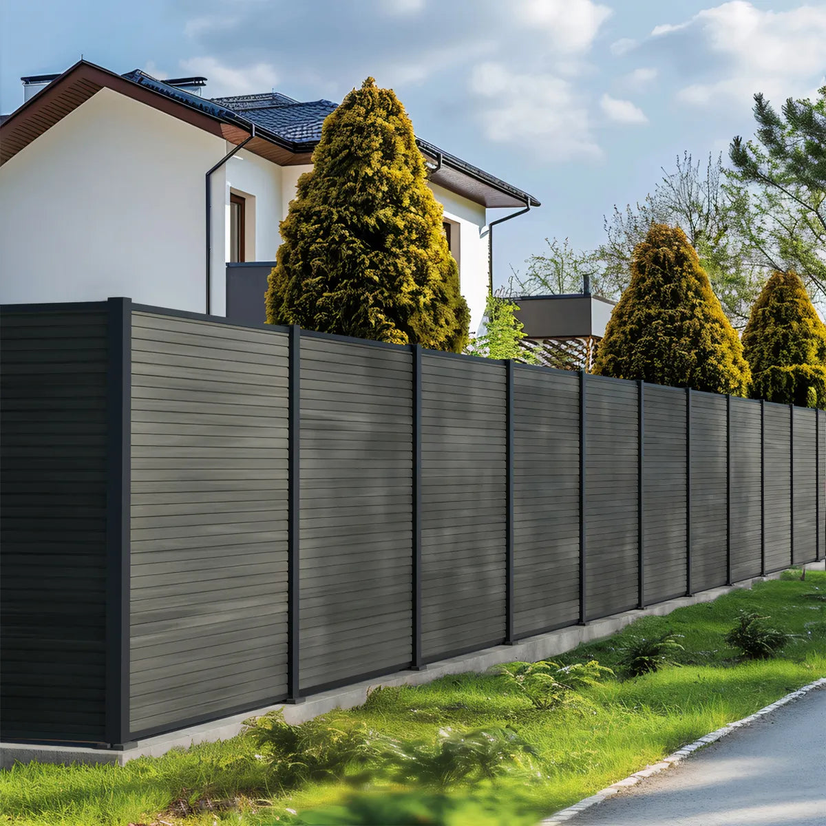 Composiet schutting Santos in leisteen, rechte panelen H180 voor moderne tuin