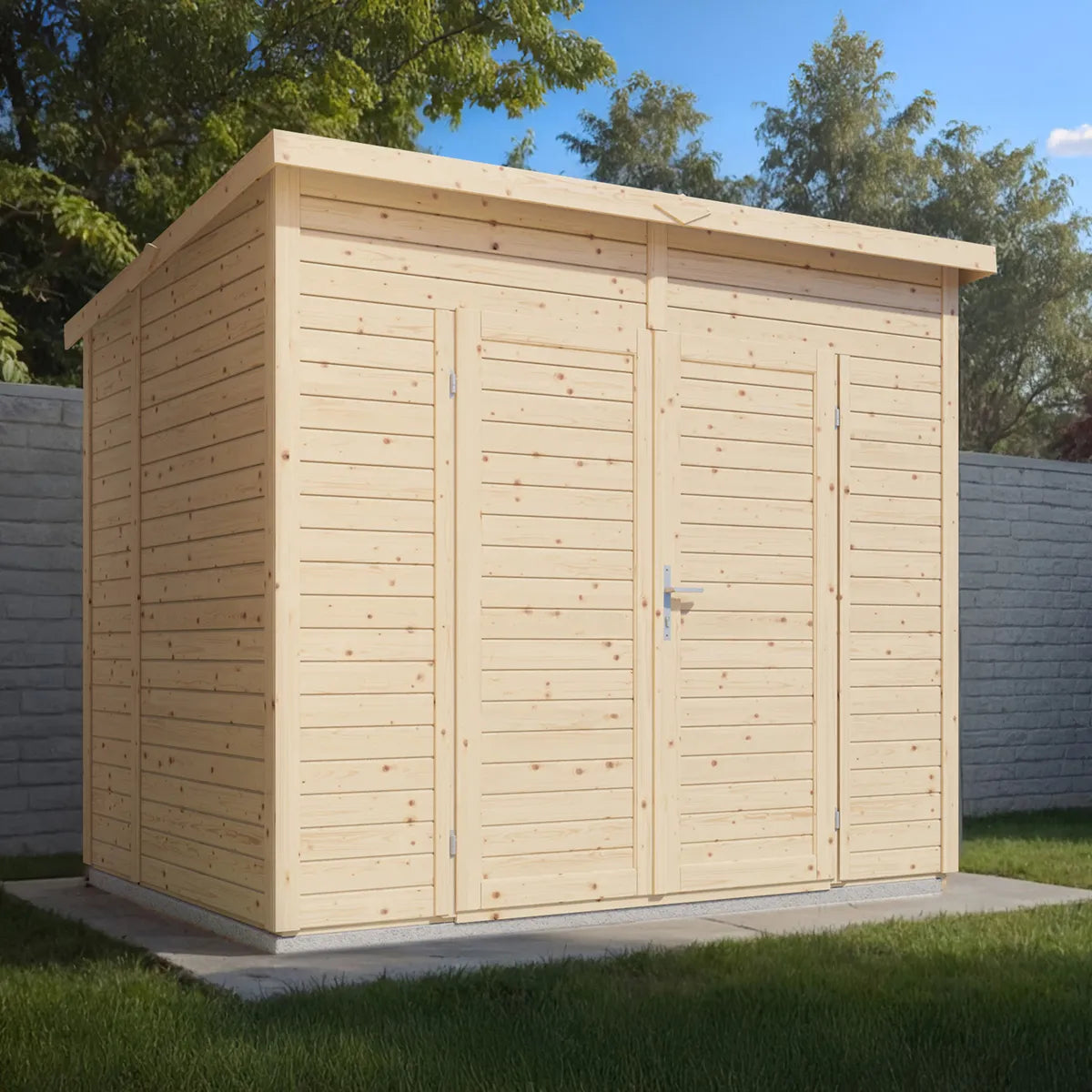 Abri de jardin bois Midway, design contemporain, en cours clôturée