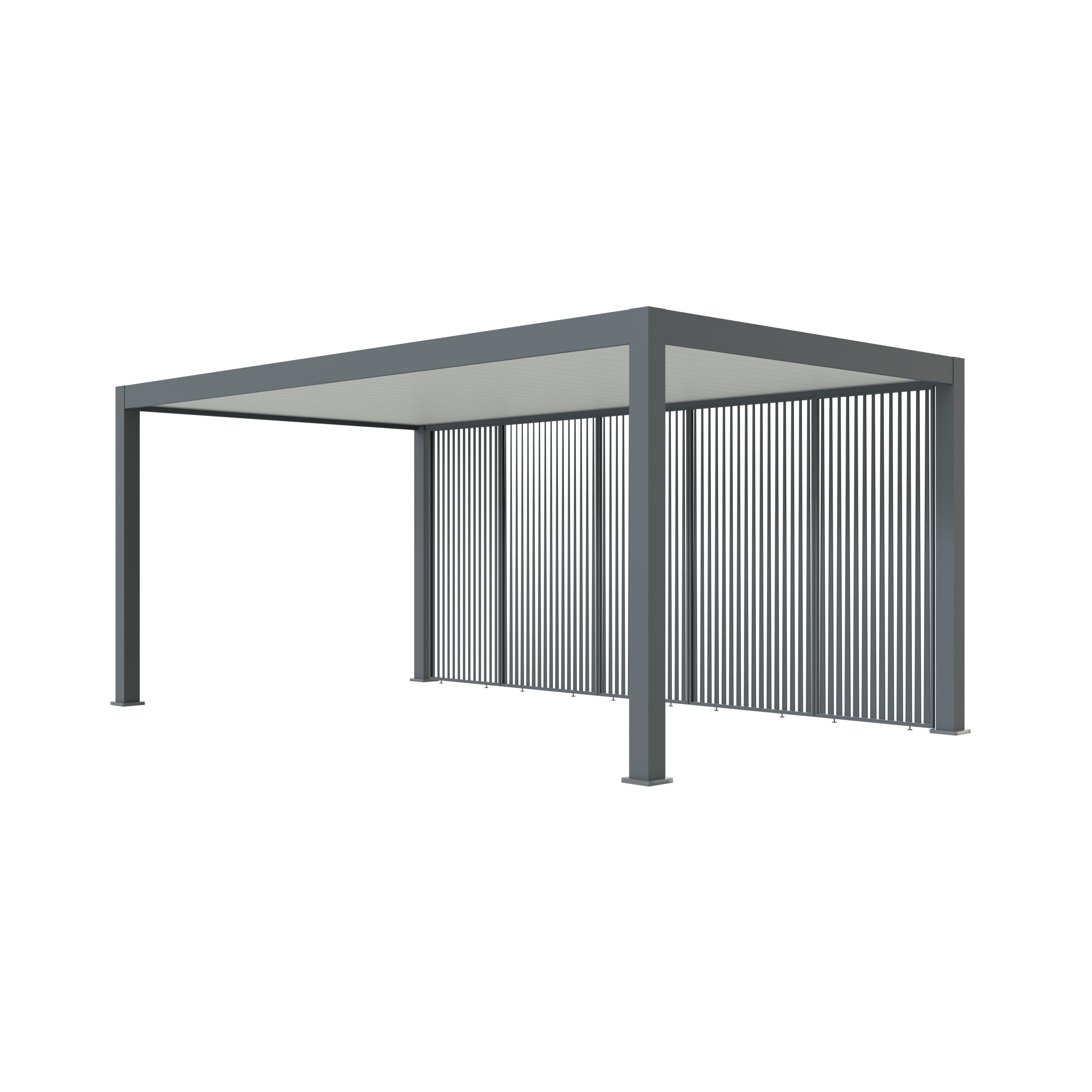 Ambiance carport aluminium avec panneaux vénitiens verticaux modernes