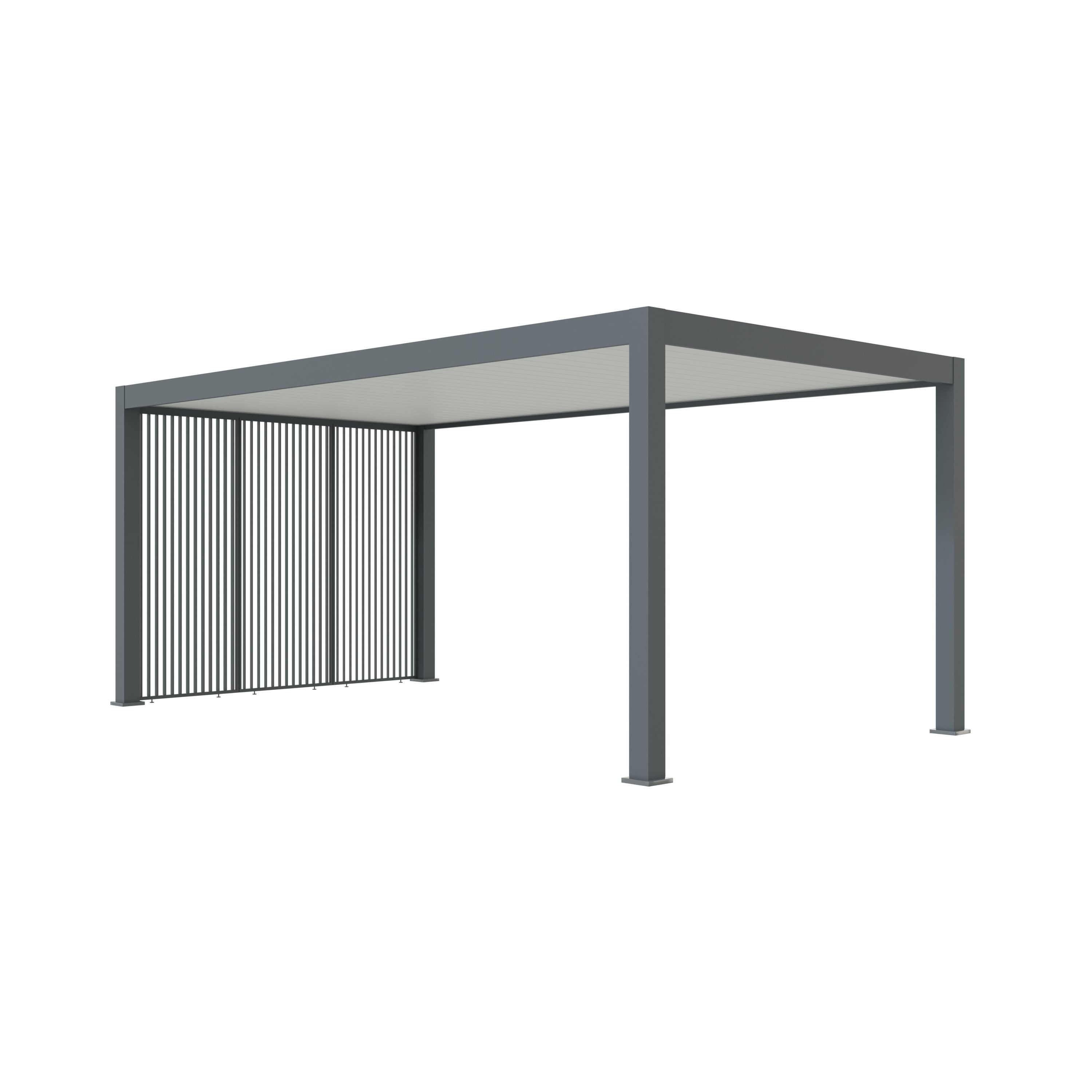 Carport aluminium gris anthracite avec panneaux vénitiens verticaux à lames