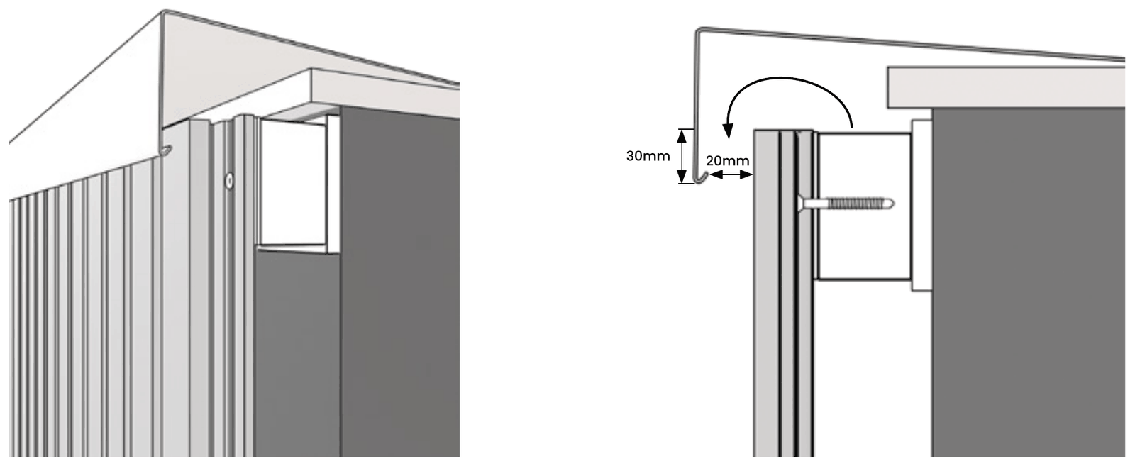 Finition haute d'un bardage composite MEZZO sous couvertine, avec passage d'air de 20 mm