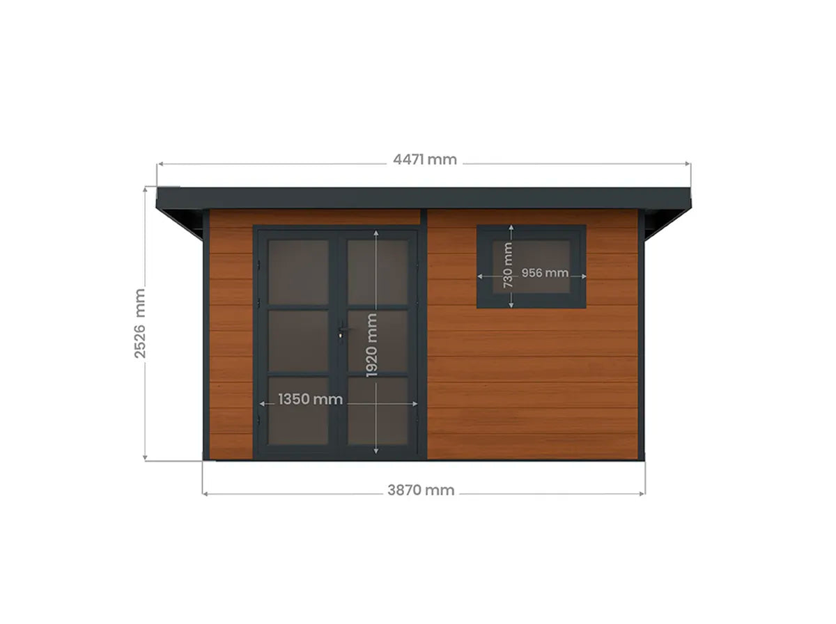 Plan coté de la façade de l'abri composite Alma 11 m²