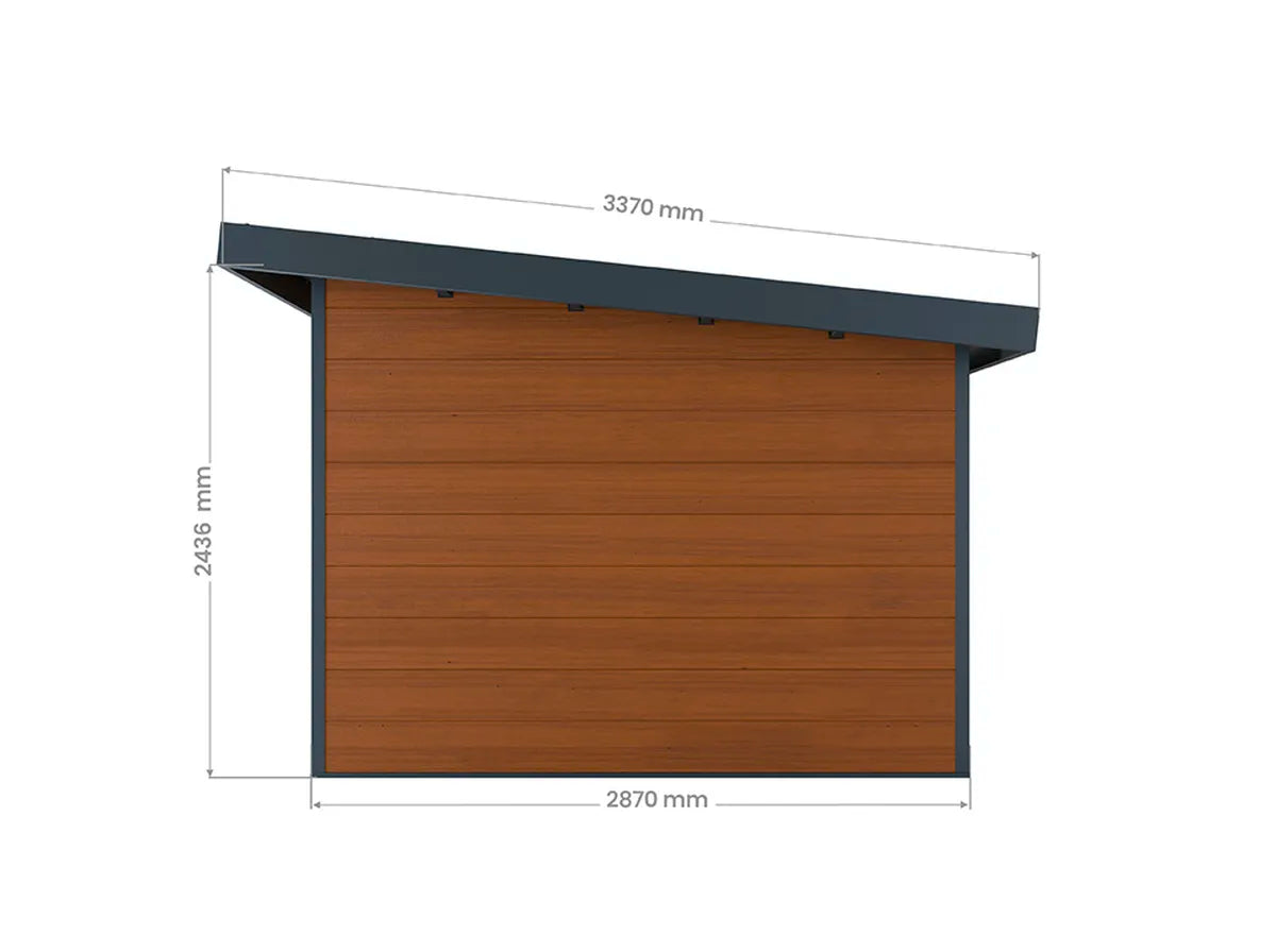 Plan coté du côté de l'abri composite Alma 11 m²