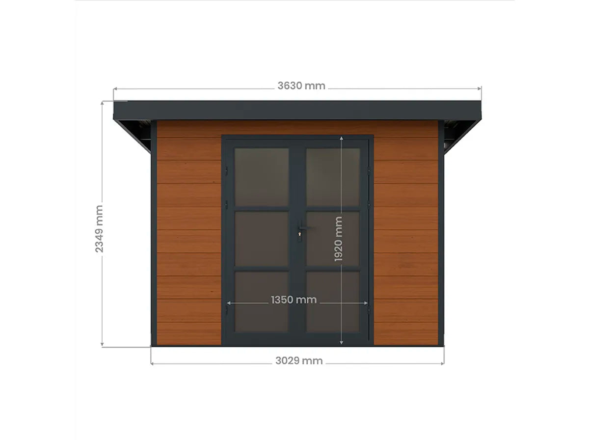 Plan coté de la façade de l'abri composite Alma 7 m²