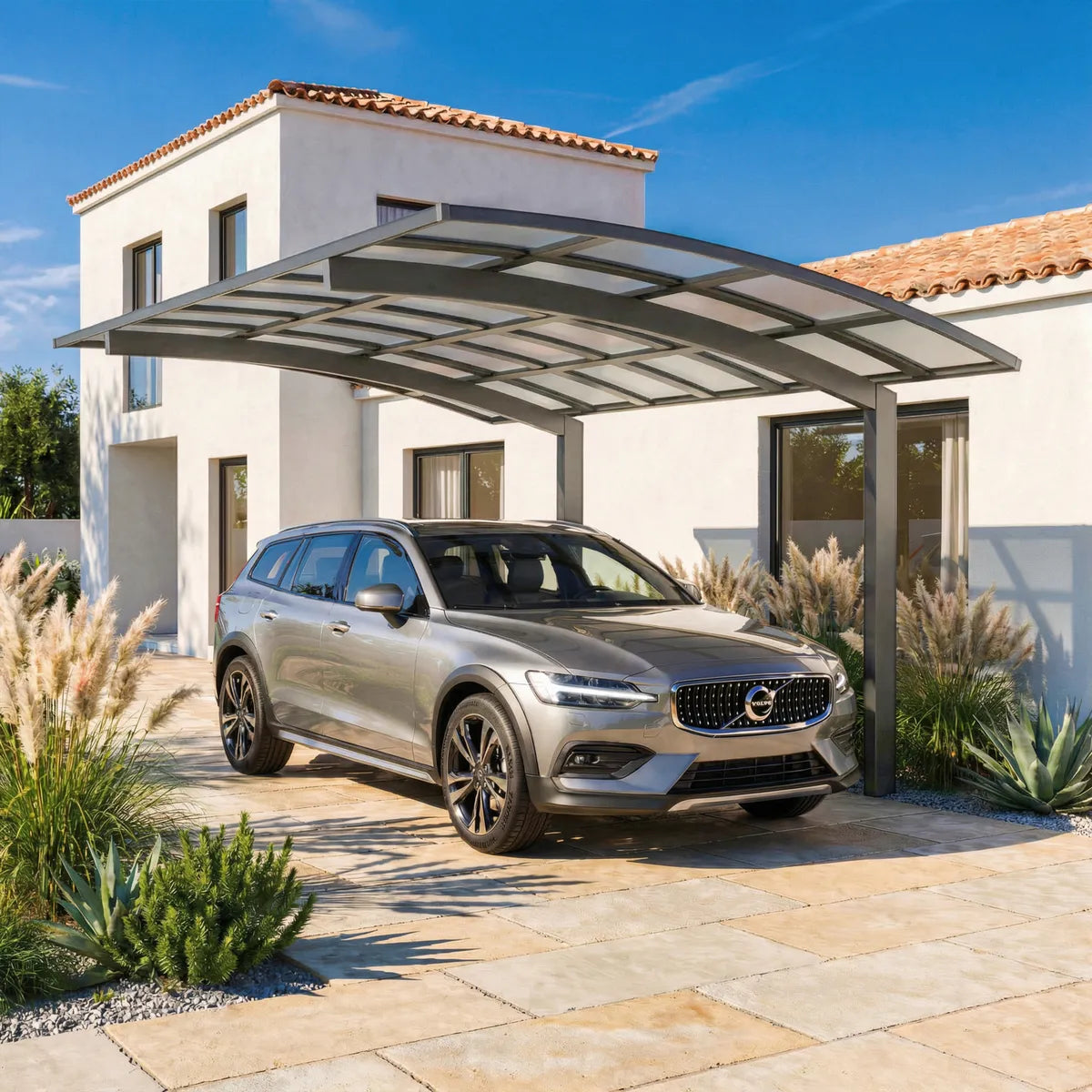Carport in alluminio verniciato a polvere Bolton, 1 auto, stile contemporaneo, resistenza 120 km/h