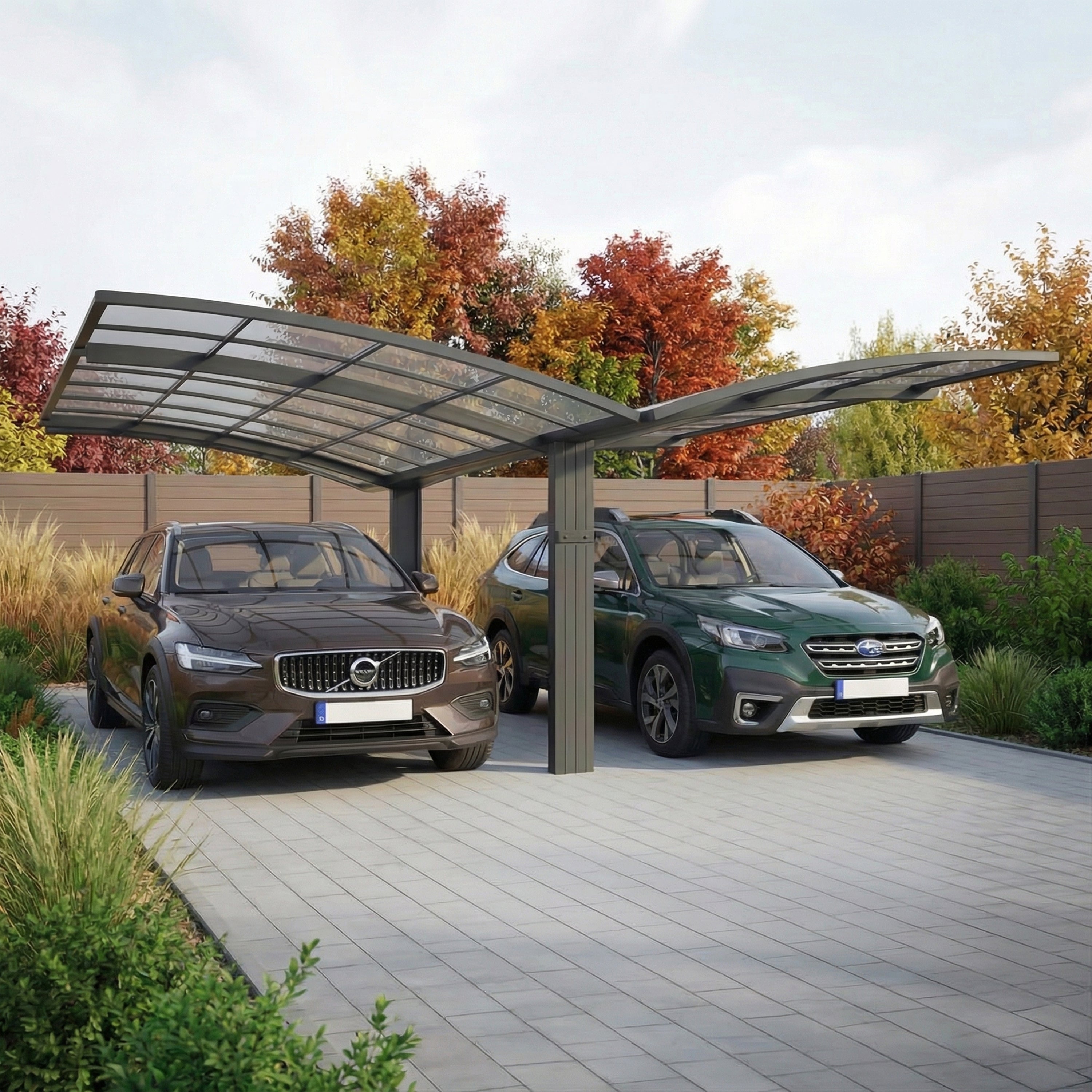 Carport aluminium Bolton 2 voitures, design contemporain, résistant au vent